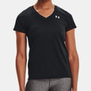 Women’s Under Armour UA L UA Tech Semi Fitted Black V Neck 10 12 Large
